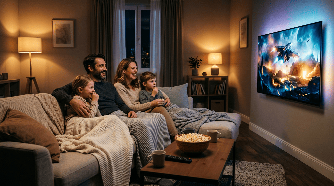 Family watching streaming content on a big screen — personalized recommendations and audience engagement